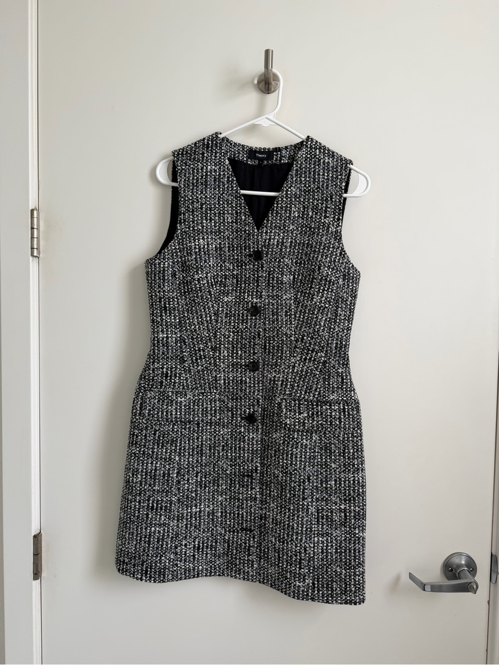 Theory Black & White Tweed Sleeveless Shift Dress - Picture 1 of 3